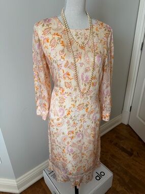 ***Cream Paisley Midi Dress (300$) with Pink & Orange Accents
